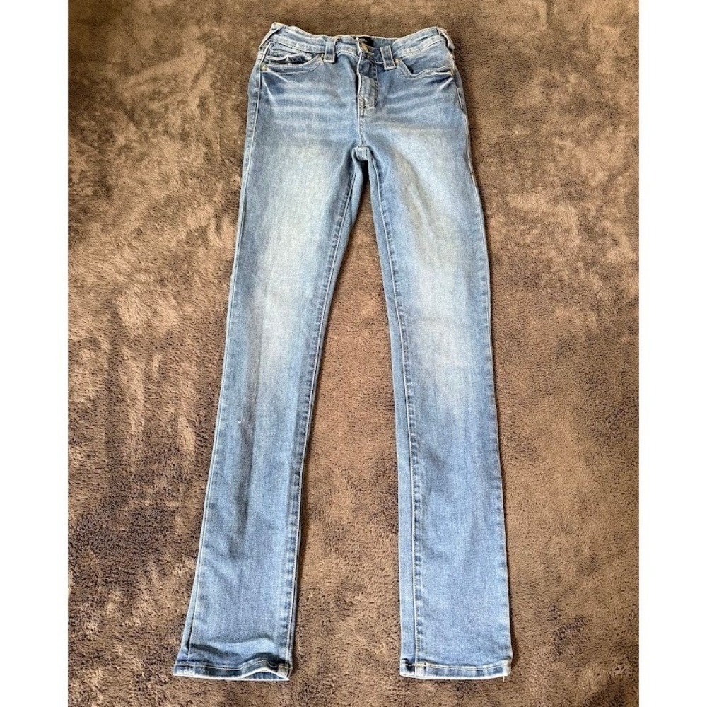 True Religion Stella Mid Rise Skinny Jeans Light Wash Blue 27X30 Stretch Denim